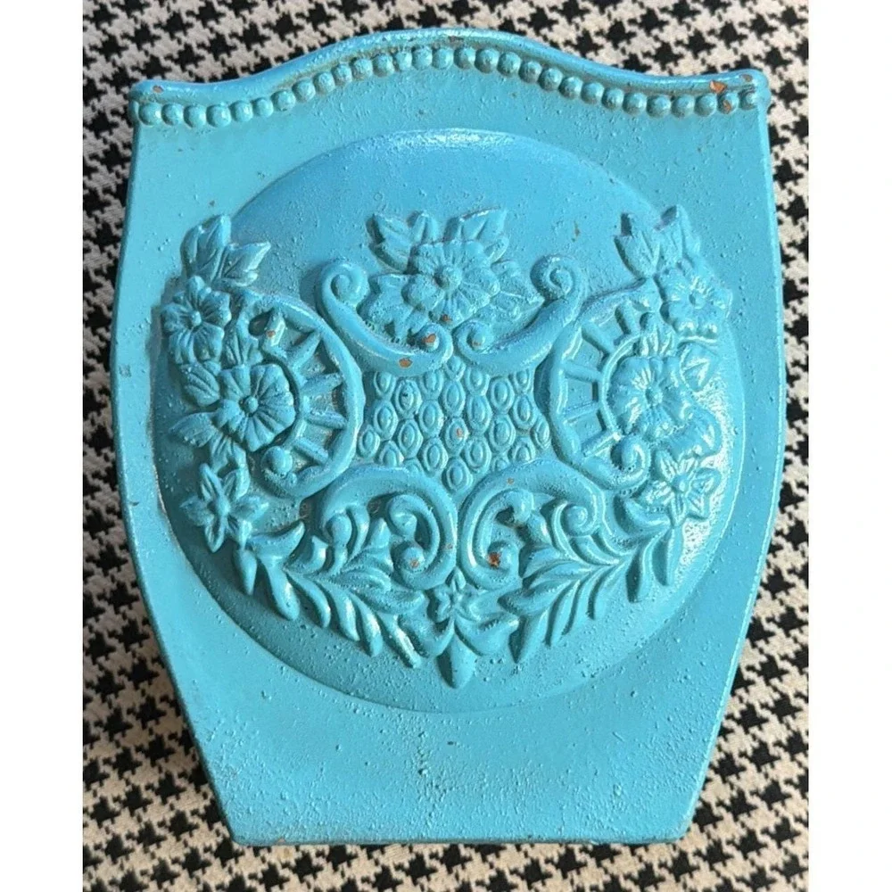Turquoise Floral Basket Planter Cachepot Vase Cottage Decor 8